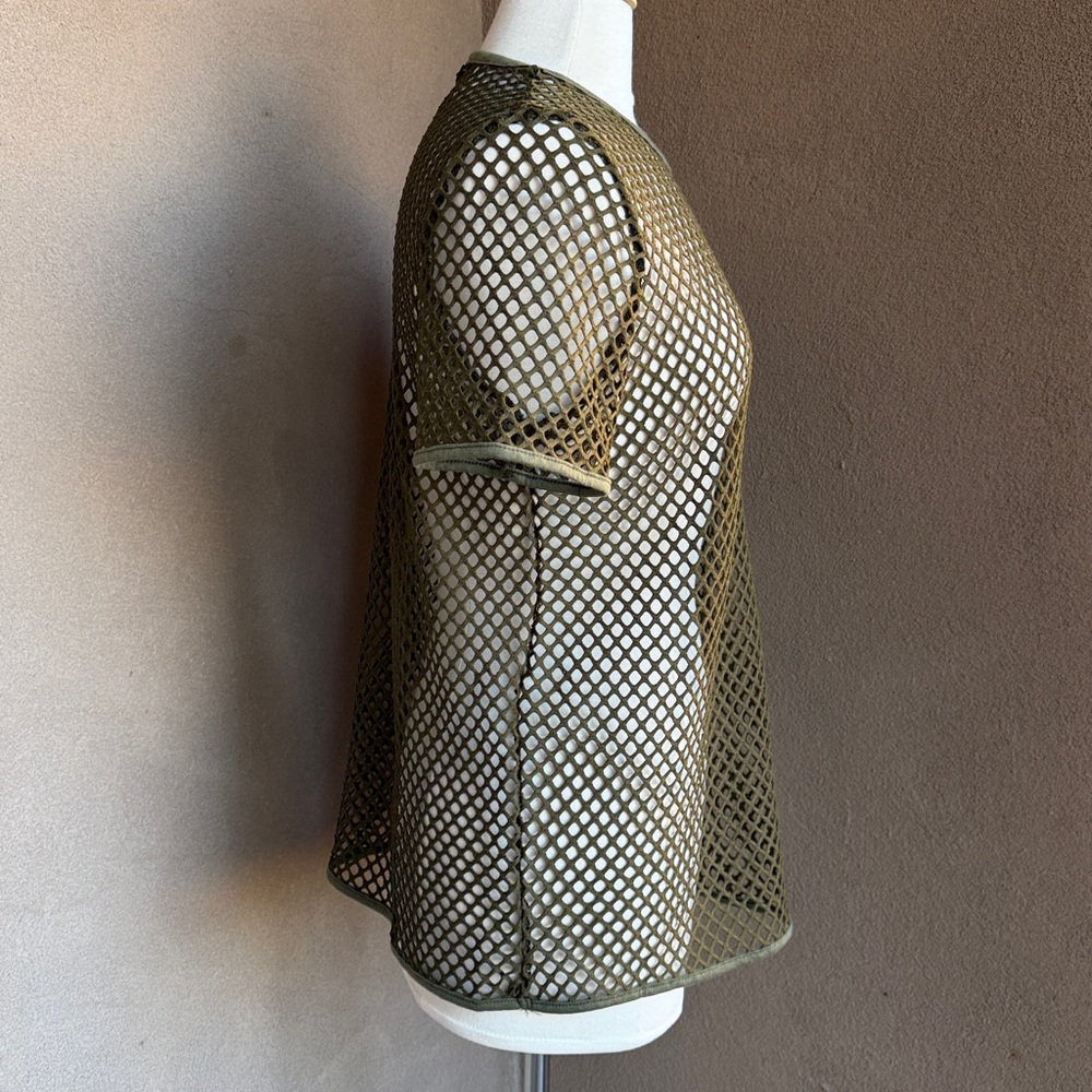 Olive Mesh Fishnet Men’s Short Sleeve Top, New Without Tags - Picture 3 of 7